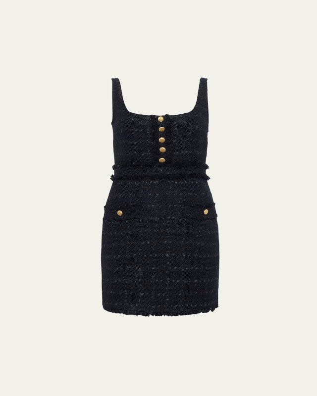 Valli Square-Neck Tweed Mini Dress